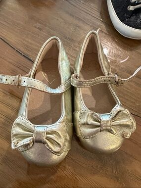 Pampili Metallic Gold Mary Jane Shoes with Bow